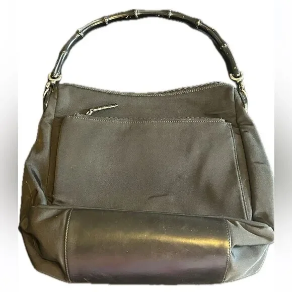 Gucci Diana Cloth & Leather Bamboo Black Women's Bag Excellent Condition - Picture 2 of 16